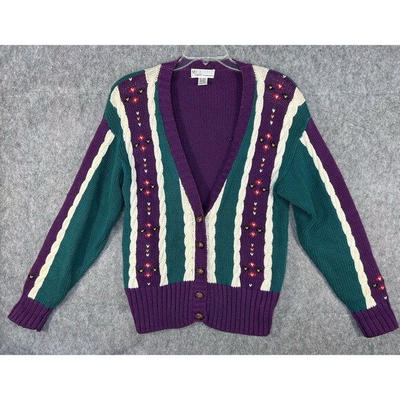 Vtg Milano Design Group Women’s Cable Knit Cardigan Sweater M - Picture 1 of 14